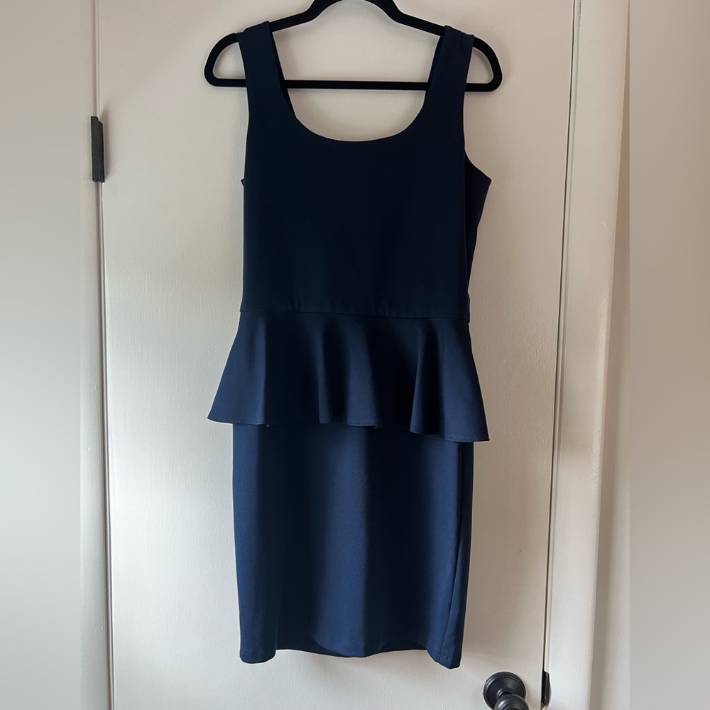 Aqua Solid Navy Blue Ruffle Waist Tank Mini Dress Coquette Girl Party Date Night